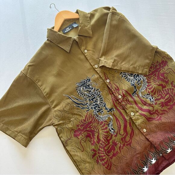 City Impact Shirt Dragon Flames Men’s Sz XL Button Up Collared Short Sleeve Top - Picture 1 of 7